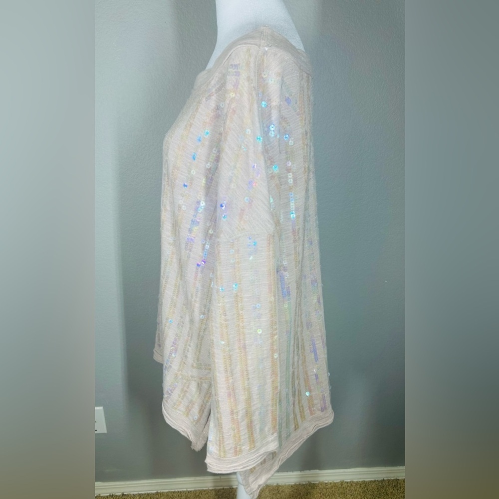 Free People Dusty Pink Oversized Boho Sequin Embellished Sweater Top Size S - Picture 7 of 14